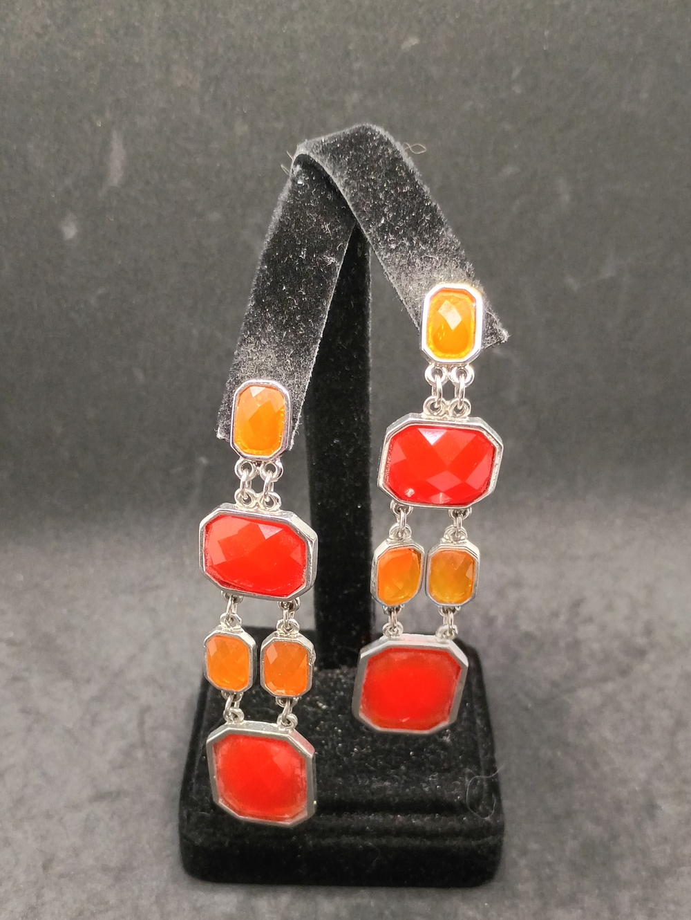Facet-Cut Red & Orange Dangle Earrings for Women